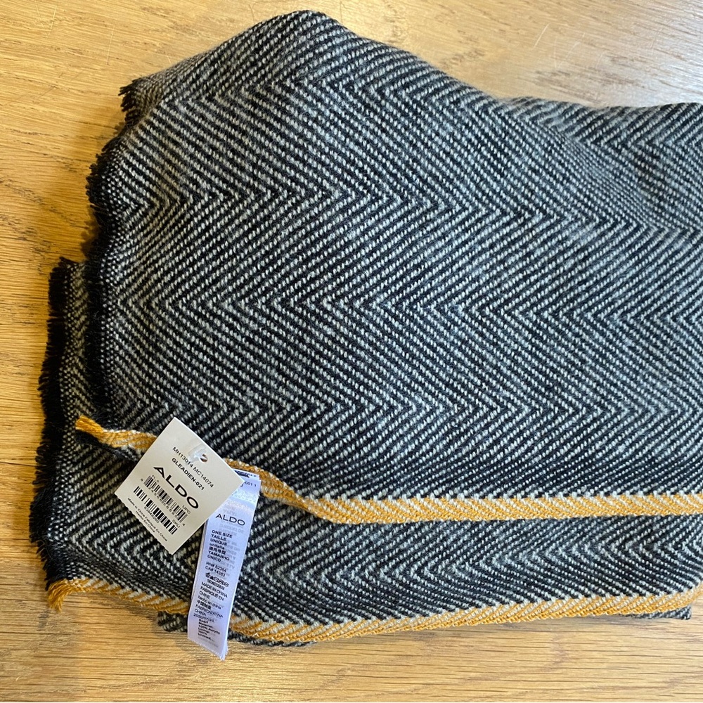 Aldo Black and White Chevron Scarf with Yellow Trim